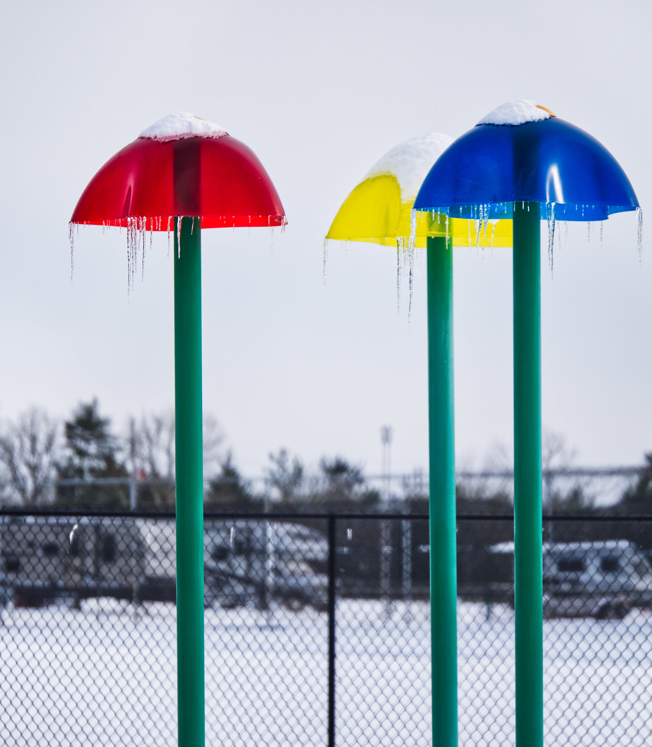 Icicles cover the splash park at Mineola Civic Center. [get this photo]